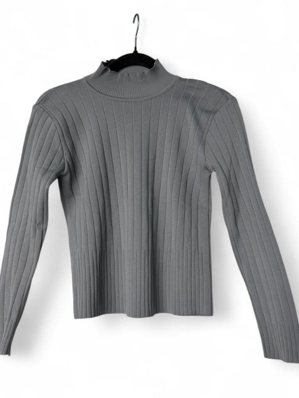 Grey Ribbed Mock Neck